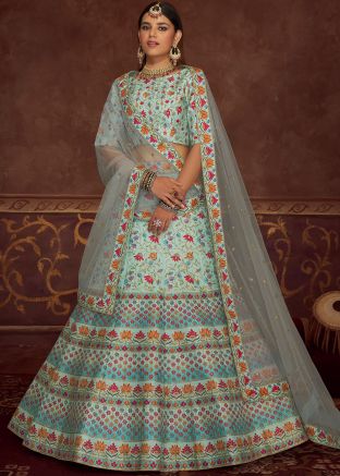 Blue Floral Printed Lehenga Choli With Dupatta