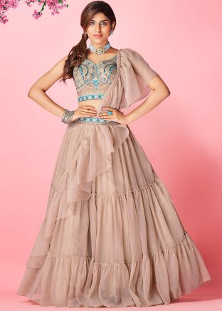 Purple Tiered Chiffon Lehenga Choli With Dupatta