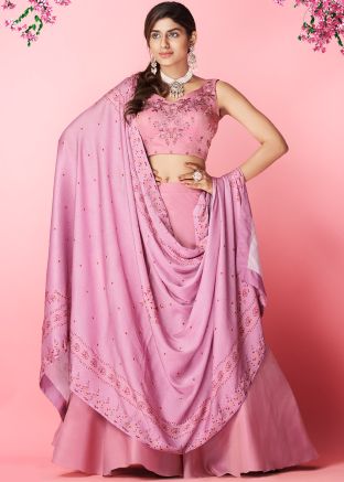 Pink Party Wear Lehenga Choli In Chiffon