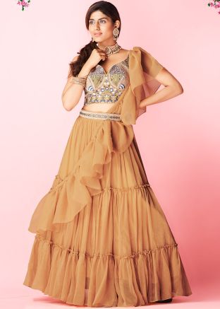 Orange Chiffon Lehenga With Embroidered Choli