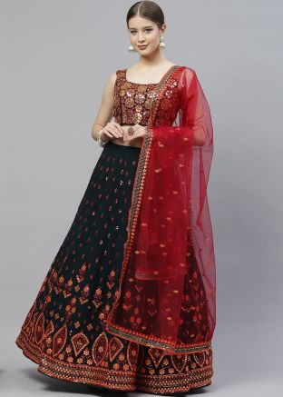 Green Sequined Lehenga Choli In Georgette