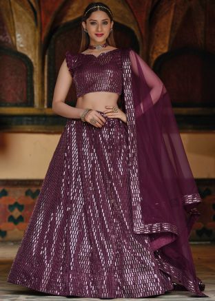 Purple Sequined Lehenga Choli In Net