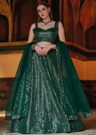 Green Net Lehenga Choli With Sequins Embroidery