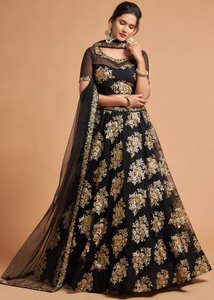 Black Net Embroidered Lehenga Choli
