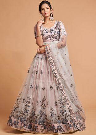 Grey Embroidered Lehenga Choli In Net