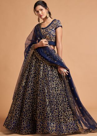 Navy Blue Sequinned Lehenga Choli & Dupatta