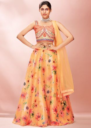 Readymade Yellow Floral Lehenga Choli & Dupatta