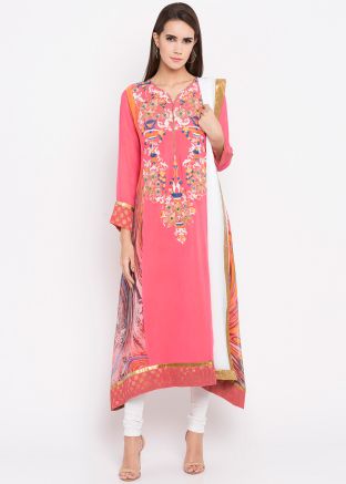 Peach Asymmetrical Georgette Salwar Suit