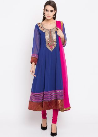 Royal Blue Embroidered Flared Salwar Suit