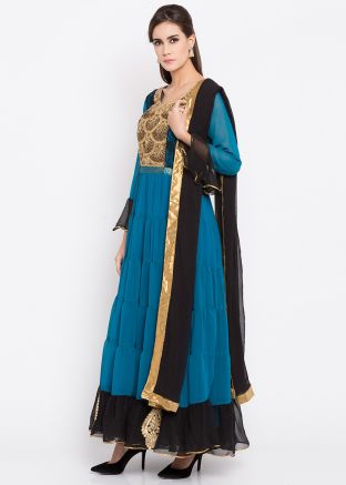 Blue Embroidered Georgette Salwar Suit