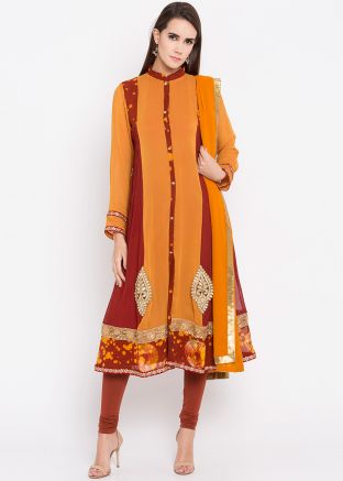 Maroon And Yellow Readymade Georgette Salwar Suit