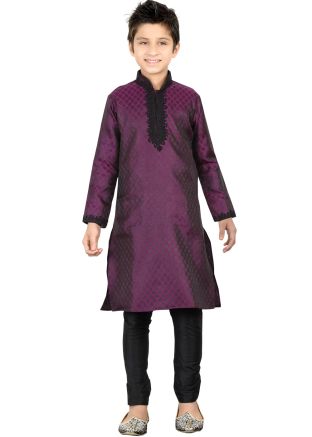 Readymade Purple Brocade Kids Kurta Pajama