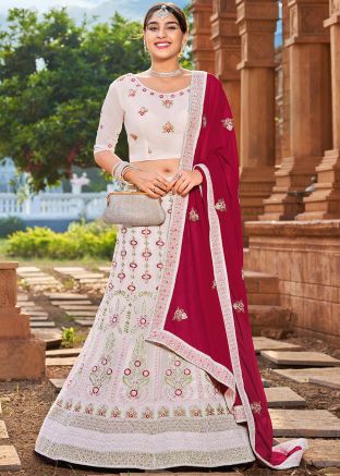 White Embroidered Georgette Lehenga Choli
