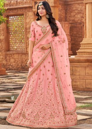 Pink Zari Embroidered Lehenga Choli & Dupatta