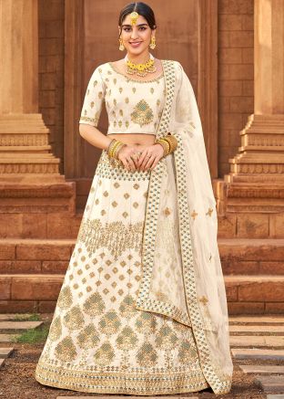 Off White Embroidered Lehenga Choli With Dupatta