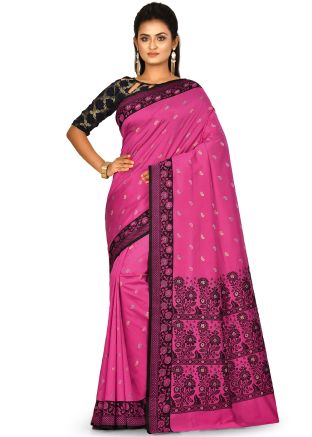 Pink Banarasi Silk Woven Saree With Blouse