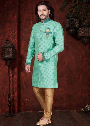 Sea Green Readymade Indo Western Sherwani