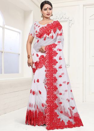 White Heavy Border Saree With Blouse