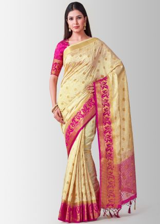 Kanjivaram Silk Zari Woven Cream Saree