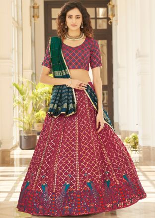 Pink Embroidered Georgette Lehenga Choli With Dupatta