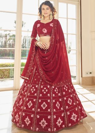 Maroon Sequins Embroidered Lehenga Choli In Georgette