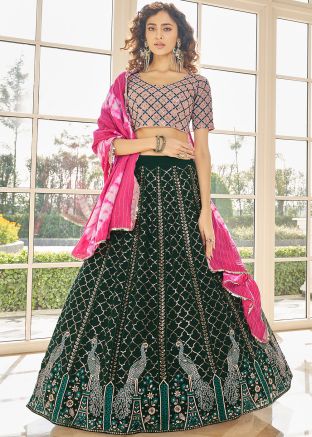 Green Sequined Georgette Lehenga Choli With Dupatta