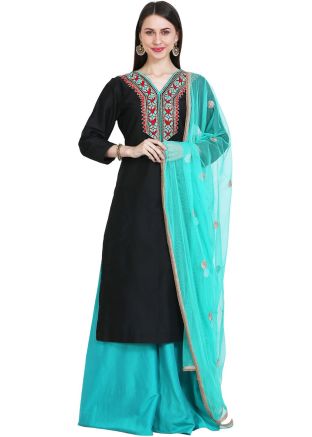 Readymade Black Straight Cut Sharara Suit