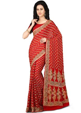 Woven Pure Silk Red Saree With Blouse