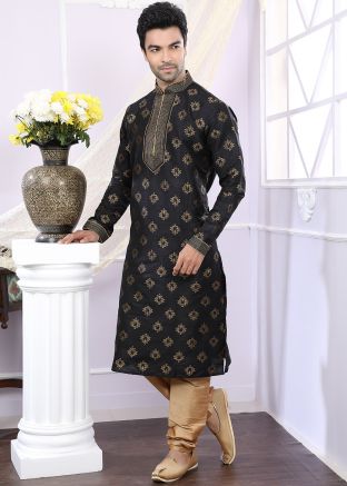 Readymade Black Jacquard Kurta Pajama