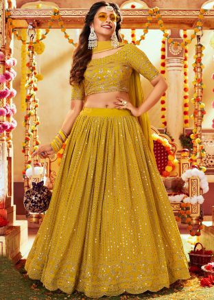 Yellow Sequined Lehenga Choli In Georgette