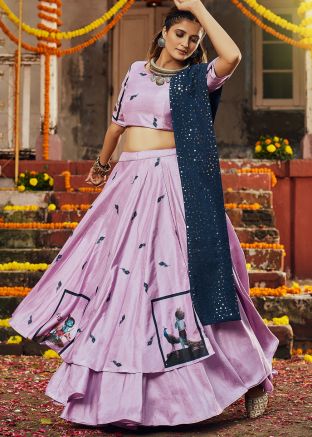 Pink Digital Printed Silk Layered Navratri Lehenga Choli