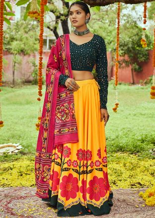 Yellow Digital Printed Lehenga Choli For Navratri