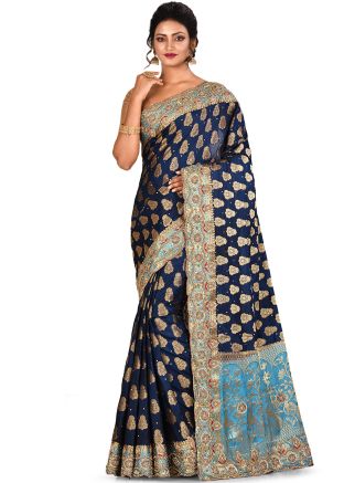 Navy Blue Kanjivaram Silk Heavy Border Saree