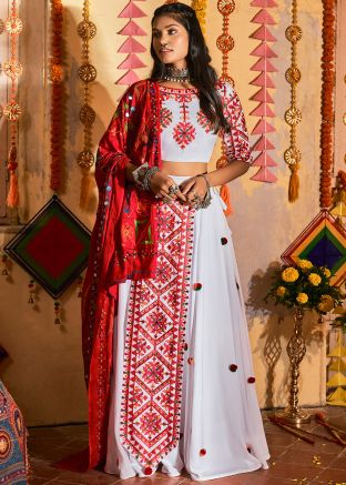 White Embroidered Navratri Lehenga Choli With Dupatta
