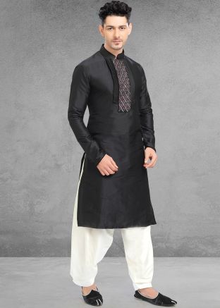 Black Art Silk Readymade Kurta Salwar