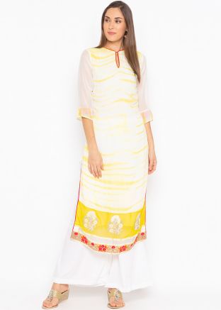 White and Yellow Tie-Dye Print Kurta Palazzo Set