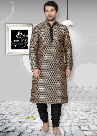 Black Woven Readymade Kurta Churidar