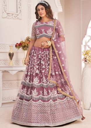 Pink Embroidered Net Lehenga Choli
