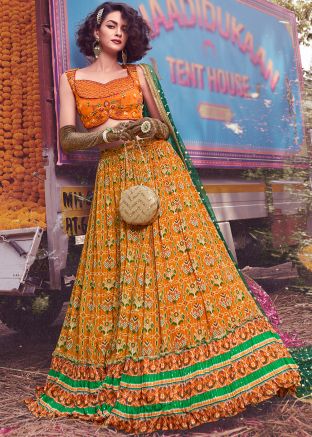 Yellow Printed Contemporary Lehenga Choli