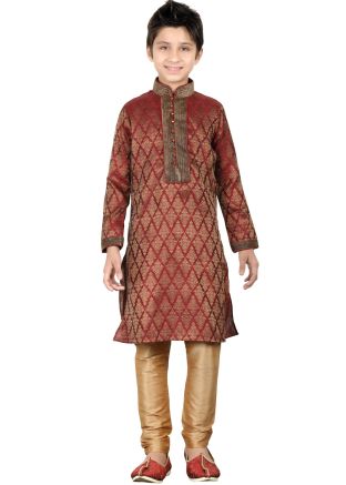 Kids Ethnic Wear: Buy Readymade Red Brocade Kids Kurta Pajama Online