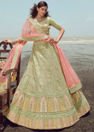 Green Organza Embroidered Lehenga Choli & Dupatta