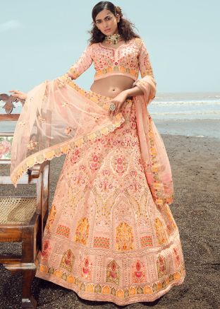Peach Embroidered Georgette Lehenga Choli