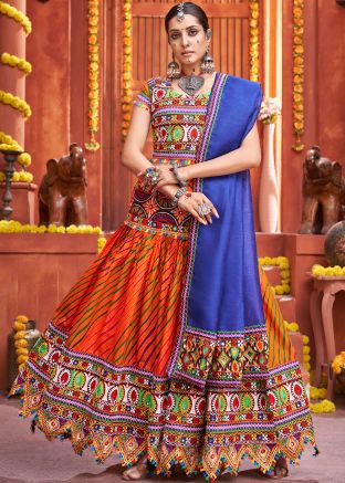 Orange Leheria Printed Navratri Lehenga Choli