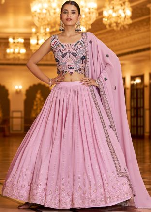 Pink Sequined Festive Lehenga Choli In Georgette