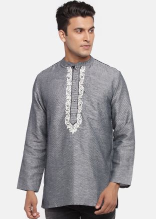 Readymade Grey Art Silk Short Kurta