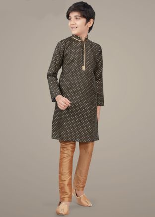 Kids Dark Green Printed Readymade Kurta Pyjama