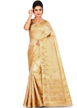Golden Pure Silk Woven Saree With Blouse