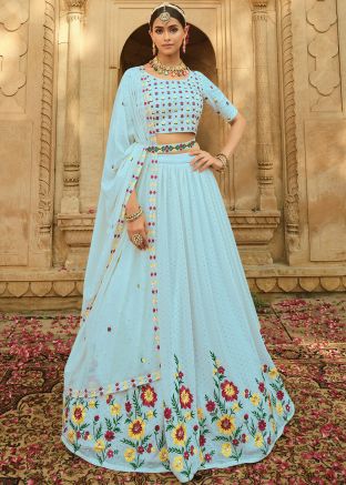 Blue Embroidered Bridesmaid Lehenga Choli