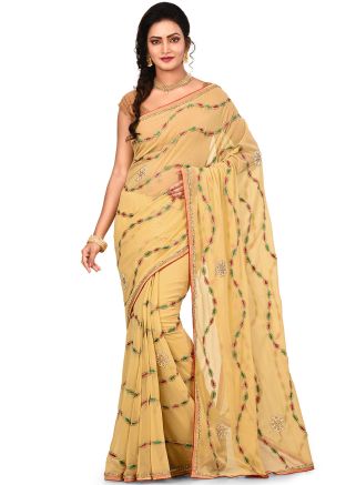 Beige Embroidered Saree With Blouse