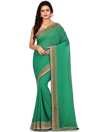 Green Stone Embellished Heavy Border Saree